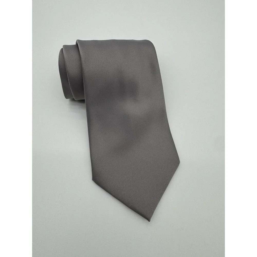 Geoffrey Beene Solid Gray Tie Classic Polyester Necktie Formal Business